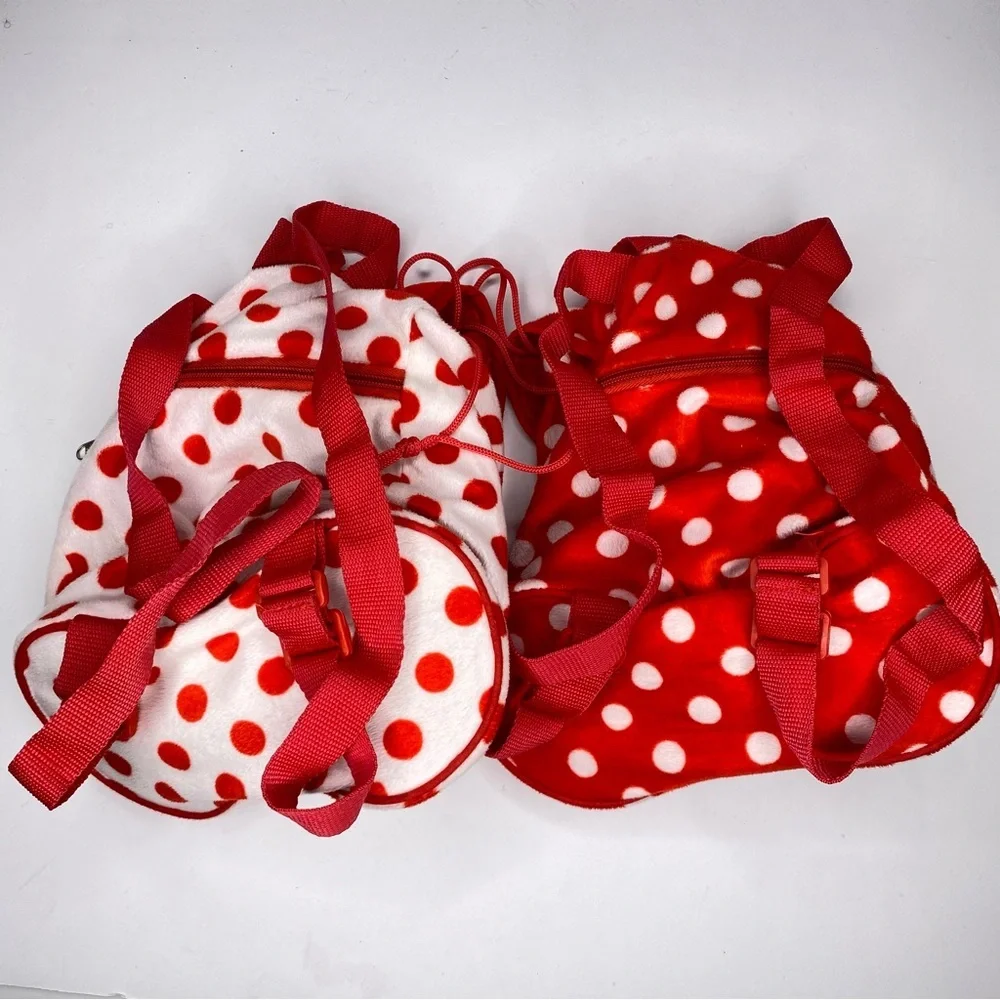 Disney Minnie Mouse Set Of 2 Kids Drawstring Polka Dot Flap Backpacks Cinch Bags